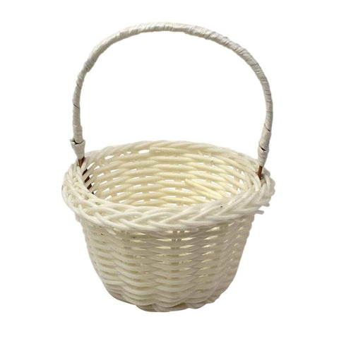 1 Piece Mini Small Wicker Basket,Wedding Flower Basket,3.14x1.96x5.51"Basket for Flower,Hand Woven Flower Basket,Kids Flower Stretch, Natural Hand Woven Easter Gift Basket with Handles White