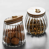 Sugar Containers With Bamboo Lids,Glass Coffee Canister Airtight Food Storage Jar With Lid, Candy Glass Canister Decorative Jars For Food Sugar Coffee Beans Tea, Coffee Bar Accessories A