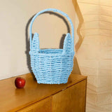 Woven Breads Baskets, Oval Small Fruit Baskets, Stackable Plastic Wicker Baskets for Serving Vegetables, Kitchen, Restaurant, Outdoor, Imitation Rattan, 1 Pcs, 7.48x5.11x2.75 4.88" x 8.19" Blue
