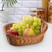 Woven Breads Baskets, Oval Small Fruit Baskets, Stackable Plastic Wicker Baskets for Serving Vegetables, Kitchen, Restaurant, Outdoor, Imitation Rattan, 1 Pcs, 7.48x5.11x2.75 7.48" x 5.11" x 2.75" Brown