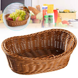 Woven Breads Baskets, Oval Small Fruit Baskets, Stackable Plastic Wicker Baskets for Serving Vegetables, Kitchen, Restaurant, Outdoor, Imitation Rattan, 1 Pcs, 7.48x5.11x2.75 7.48" x 5.11" x 2.75" Brown