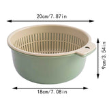 2 in 1 Kitchen Strainer Colander Bowls Set, Thickened Plastic Detachable Double Layer Drainage Basket Fruit Colander Draining Bowl Vegetable Washing Basket for Cleaning Washing, 7.87x3.54 7.87" x 3.54" Green