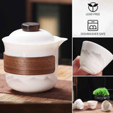 Travel Tea Set - Tea Set - Teapot - Teacups - Ceramic - Kung Fu - Camping - Outdoor - Travel - Including Travel Bag - 4 Pieces - Gift - White