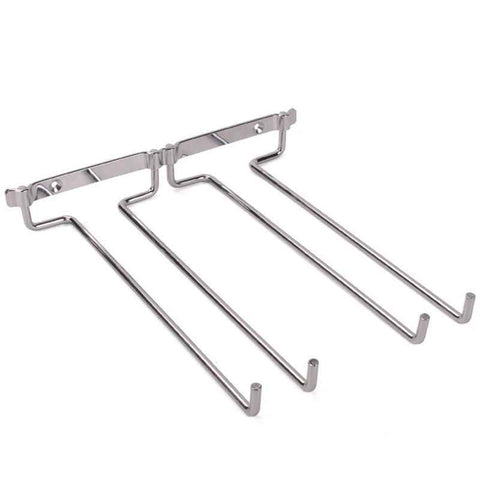 Hanging Glass Holder 2 Row Chrome Stemware Rack Under Shelf
