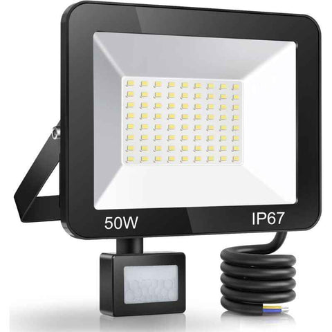 50W LED Floodlight with Motion Sensor IP67 Waterproof 5000LM 7000K Cool White
