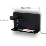 1 Pack Left Side 12W LED Reading Wall Lamp USB Charging 3 CCT Black