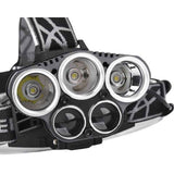 Rechargeable Headlamp 5 LED USB Head Torch 6 Modes Black