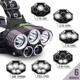 Rechargeable Headlamp 5 LED USB Head Torch 6 Modes Black