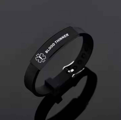 Warning Bracelet | Blood Thinner | Adjustable | SOS Bracelet | Black