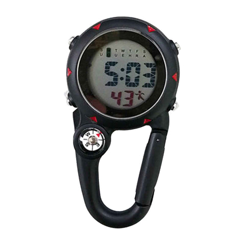 Digital Carabiner Watch Luminous Anti-scratch Precise Backpack Belt Pocket Clip on Watch for Outdoor Black