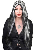 Streaked Black and White Womens Halloween Costume Wig