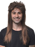 Classic Long Chestnut Brown Mullet Mens Costume Wig