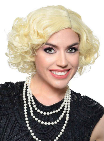 Deluxe 1920s Blonde Flapper Costume Wig with Skin Part