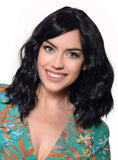 Deluxe Wavy Mid-Length Black Fashion Wig with Skin Top