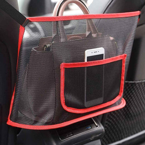 2 pack Car Net Pocket Handbag Holder,Car Backseat Organizer,Rear Seat Pet Kid Guardrail,Driver Storage Mesh Bag,Car Net Pocket Organizer For Purse and Bags (Red,Received only 2 storage bags)