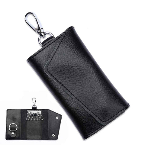 2 pack Compact Leather Car Key Case, Key Holder Key Organizer Wallet, with Card Holder Lightweight Organizer Keychain Black Wallet for Men & Women(Black)
