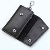 2 pack Compact Leather Car Key Case, Key Holder Key Organizer Wallet, with Card Holder Lightweight Organizer Keychain Black Wallet for Men & Women(Black)