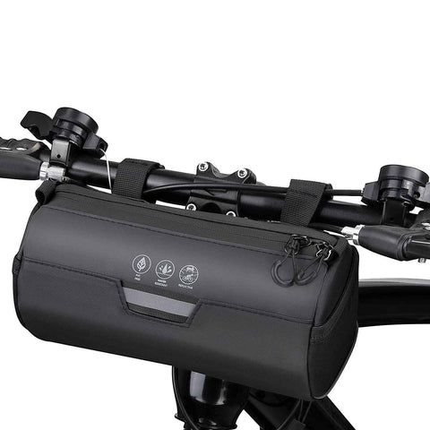Bike Handlebar Bag Waterproof - Bicycle Handlebar Roll Bag with Large Reflective Area, Bike Front Pouch with Waterproof Zipper Shoulder Strap Removable Straps for Cycling (Cylinder, 2L)