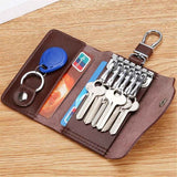 Car Key Case for Men and Women Small Leather Key Holder Key Cover with 6 KeyChains （brown）Key Holder Case, Large Capacity Leather Key Case Wallet Multi-Functional Key Bag