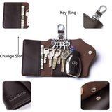 Car Key Case for Men and Women Small Leather Key Holder Key Cover with 6 KeyChains （brown）Key Holder Case, Large Capacity Leather Key Case Wallet Multi-Functional Key Bag