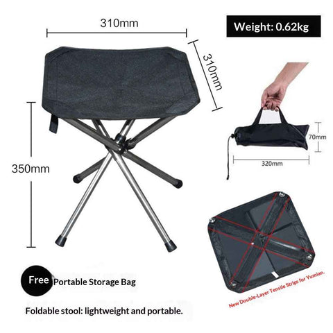 Ultra-Lightweight Stainless Steel Folding Camping Stool - Compact Portable Backpacking Stool with Carry Bag  Folded Size for Hiking Travel Outdoor Events