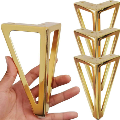 6 Inch Gold Furniture Legs Heavy Duty Metal Furniture Feet, Golden Sofa/Cabinet/Table Legs 4Pcs, 6 Inch Cabinet Legs Set of 4,Couch Feet Replacement for Dresser (Gold)