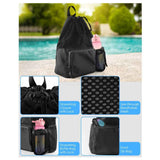 Swim Bag Beach Backpack with Wet Pocket Mesh Drawstring Bags for Swimming, Gym black Mesh Swim Bag Beach Drawstring Backpack, Waterproof Gym Bags for Women and Men