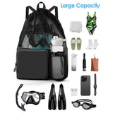 Swim Bag Beach Backpack with Wet Pocket Mesh Drawstring Bags for Swimming, Gym black Mesh Swim Bag Beach Drawstring Backpack, Waterproof Gym Bags for Women and Men