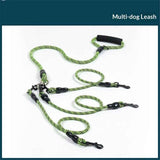 3 Dog Leash No Tangle, Heavy Duty Splitter Coupler, Reflective Strong Triple Multi Way Lead Split, Soft Padded Handle, for Walking Three Medium Large Dogs That Pull - Green