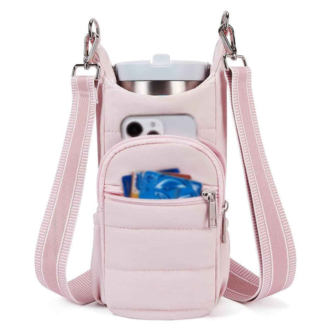 Water Bottle Holder Crossbody Bags for Women for Walking, Hiking, Cycling（pink）Tumbler with Handle, Cup Holder Pouch w/Adjustable Strap