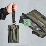 Multi-tool Slots EDC Organizer Pouch Nylon Passport Holder & EDC Wallet - Zip Clutch with Wrist Strap，3 External Slots for Travel, Cash, Cards, Phone, Keys (Olive Green)