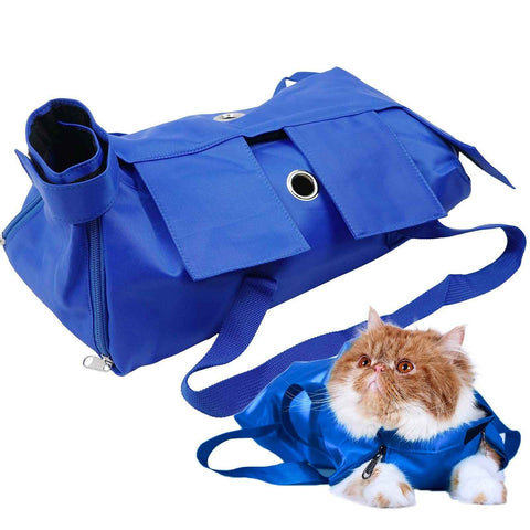 Pet Cat’s Restraint Bag for Claw Care Nail Trimming Anti-Scratching Grooming Bag for Cats Medical Examination(Blue-S)