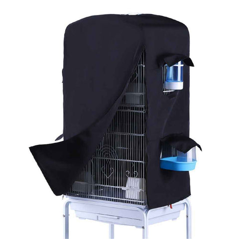 Bird Cage Cover for Night - Black Birdcage Cover with 4 Access Windows -Insulated Birdcage Cover with Dust Protection- Fits Parakeet, Cockatiel & Medium Cages