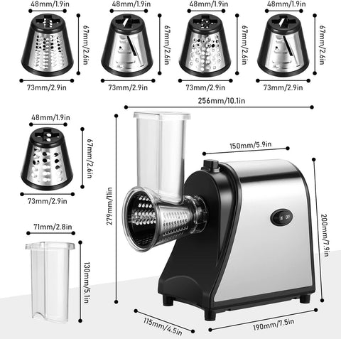Electric Cheese Grater, 250W 5-in-1 Professional Cheese Grater Electric Vegetable Slicer, Electric Slicer Shredder for Veggies