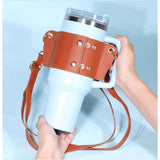 2 pack Water Bottle Holder with Strap 40oz, Simple Modern 40oz Tumbler, Vegan Leather Waterbottle Bag Holder, Shoulder Strap with Keyring, brown（Only cup sleeves）
