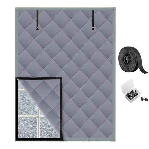 3 Layer 30*56 Inches Winter Insulated Window Curtain-Oxford Thermal Insulated Window Blanket with Fastener-Gray Window Insulation Kit for Winter Keeping Warm