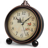 Vintage Analog Alarm Clock, 5 inch Small Silent Desk Clock with Night Light, Battery Operated for Table, Bedroom, Bedside, Living Room, Gift Clock (Flower)