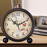 Vintage Analog Alarm Clock, 5 inch Small Silent Desk Clock with Night Light, Battery Operated for Table, Bedroom, Bedside, Living Room, Gift Clock (Flower)