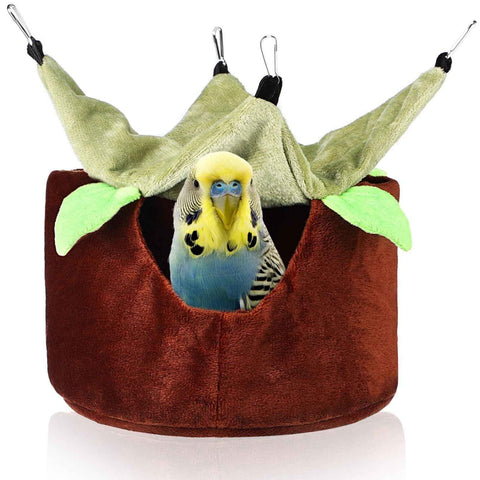 Two Layers Bird Parrot Bed Nest Snuggle Hammock for Parakeet Lovebird Cockatoos,Warm Sugar Glider Ferret Bed Plush Hideout House for Guinea Pig Hamster (Brown M)