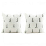 Christmas Pillow Covers 18x18 inch Set of 2 Green Embroidered Christmas Tree Decoration Beige Soft Plush Faux Fur Jacquard Throw Pillows for Bedroom Sofa Holiday Winter Home Decor