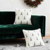 Christmas Pillow Covers 18x18 inch Set of 2 Green Embroidered Christmas Tree Decoration Beige Soft Plush Faux Fur Jacquard Throw Pillows for Bedroom Sofa Holiday Winter Home Decor