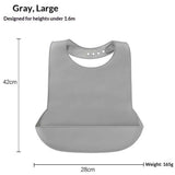Adjustable Silicone Adult Bib, Washable Bib for Men & Women, Waterproof bib for Elderly with Crumb Catcher（Gray）