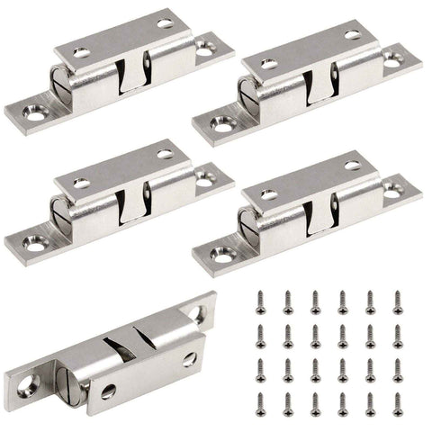 5Pcs 2.75"/ 70mm Double Ball Tension Roller Catch Latch, Solid Brass Hardware Fitting with Screws for Cabinet, Closet & Furniture Door, Chromium Plated
