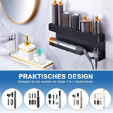 7 in 1 Storage Hair Dryer Holder for Curling Iron Accessories, Hair Tool Organizer Wall Mount, Curling Iron Holder Organizer, Bathroom Hair Straightener Holder Stand for Styler Attachments Organizer, Black