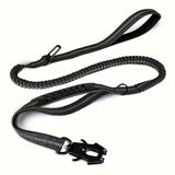 Dog Leash Heavy Duty, Shock Absorbing Bungee Lead with 2 Padded Handle, Metal Carabiner Clip, Car Seatbelt, Strong No Pull Leash for Medium Large Dogs, Black