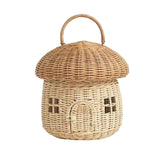 Rattan Storage Basket Mushroom Shaped Woven Basket with Lid, Decorative Woven Handle Basket Fruit Basket
