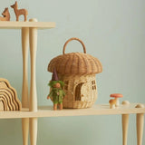 Rattan Storage Basket Mushroom Shaped Woven Basket with Lid, Decorative Woven Handle Basket Fruit Basket