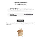 Rattan Storage Basket Mushroom Shaped Woven Basket with Lid, Decorative Woven Handle Basket Fruit Basket
