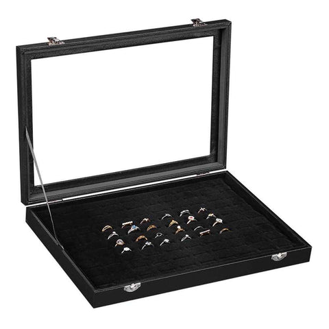 100 Slot Ring Holder Display Case - Black Jewelry Organizer with Transparent Lid, Ring Organizer For Jewelry Rings (oniy box)