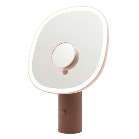 LED Makeup Mirror, Rechargeable Table Makeup Lights, 3X Magnification, Adjustable Brightness, Touch Control, Gifts (Pink/Brown)